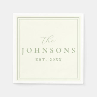 Elegant Sage Green Established Family Name Napkin