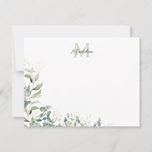 Elegant Sage Green Eucalyptus Botanical Monogram Card