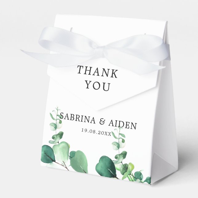 Elegant Sage Green Eucalyptus Foliage Wedding Favour Box (Front Side)