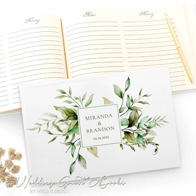 Elegant Sage Green Eucalyptus Foliage Wedding Guest Book (Creator Uploaded)