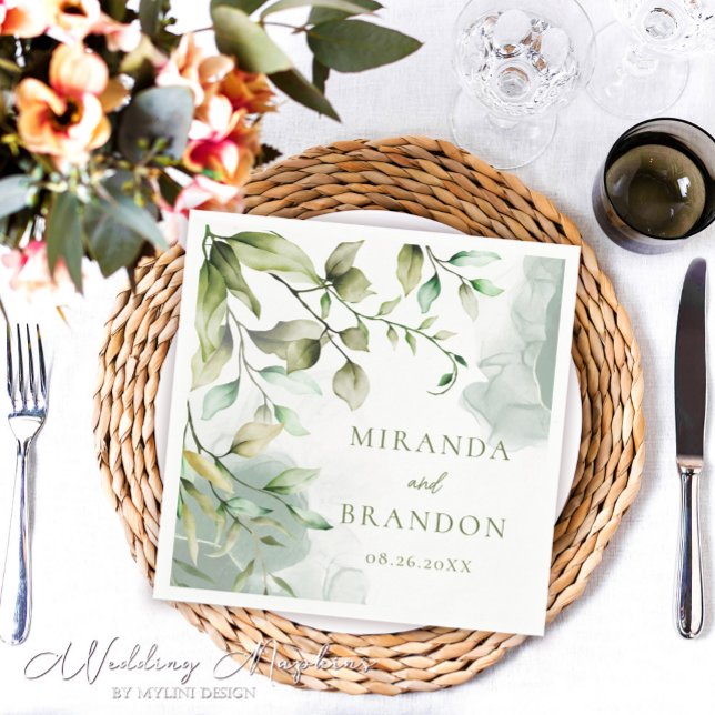 Elegant Sage Green Eucalyptus Foliage Wedding Napkin (Creator Uploaded)