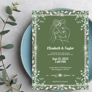 Elegant Sage Green Eucalyptus Glitter Wedding  Invitation