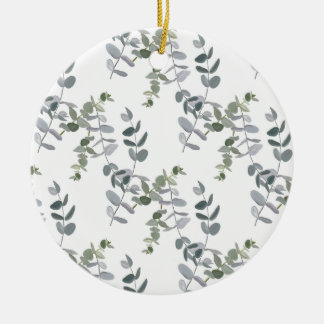 Elegant Sage Green Eucalyptus Leaves Pattern Ceramic Tree Decoration