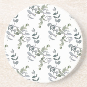 Elegant Sage Green Eucalyptus Leaves Pattern Coaster