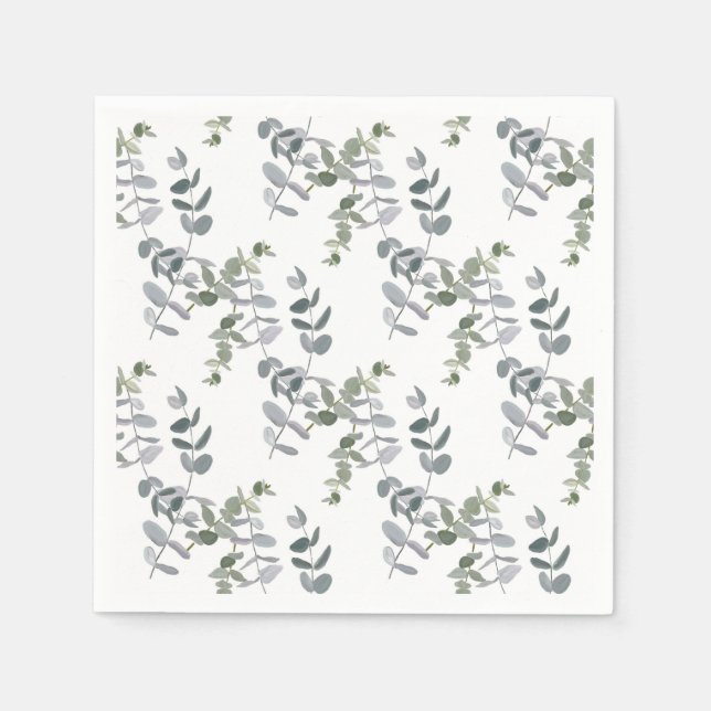 Elegant Sage Green Eucalyptus Leaves Pattern Napkin (Front)
