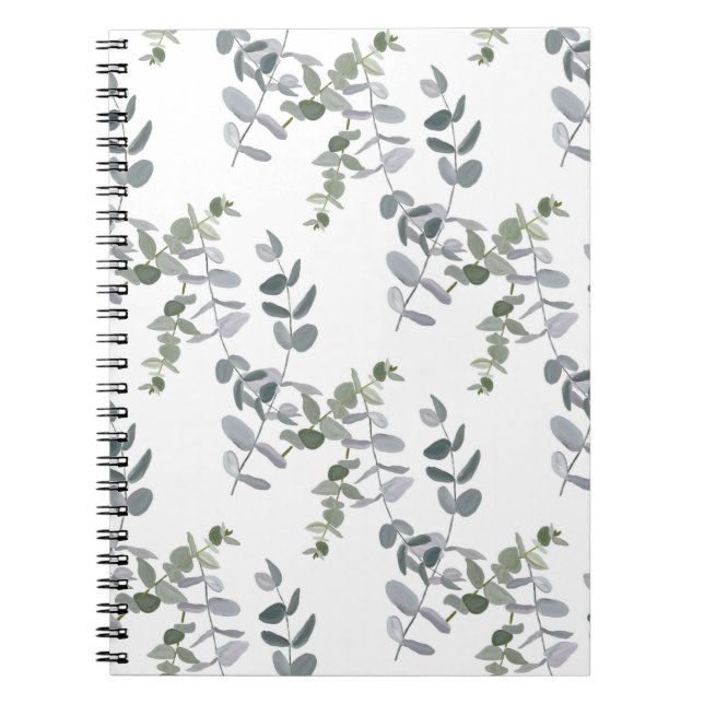 Elegant Sage Green Eucalyptus Leaves Pattern Notebook (Front)