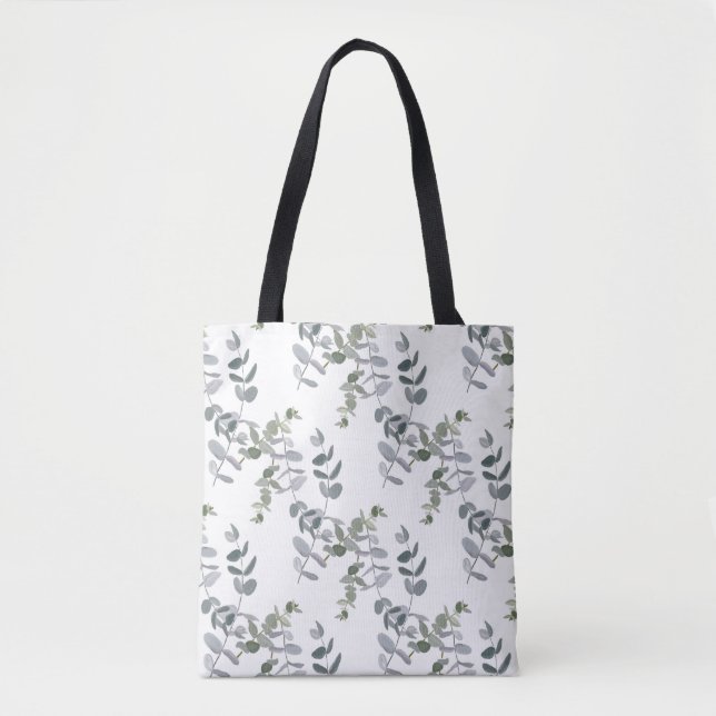 Elegant Sage Green Eucalyptus Leaves Pattern Tote Bag (Front)