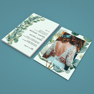 Elegant Sage Green Eucalyptus & Photo Wedding Invitation