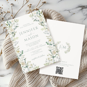 Elegant Sage Green Eucalyptus Roses Floral Wedding Invitation