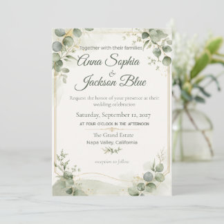 Elegant Sage Green Eucalyptus Wedding Invitation |