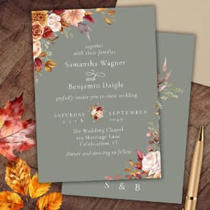 Elegant Sage Green Fall Floral Wedding Invitation