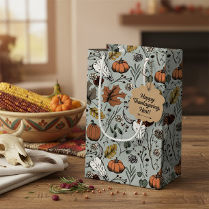 Elegant Sage Green Fall Harvest and Cow Skulls Small Gift Bag