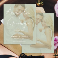 Elegant Sage Green Faux Vellum Photo Save the Date