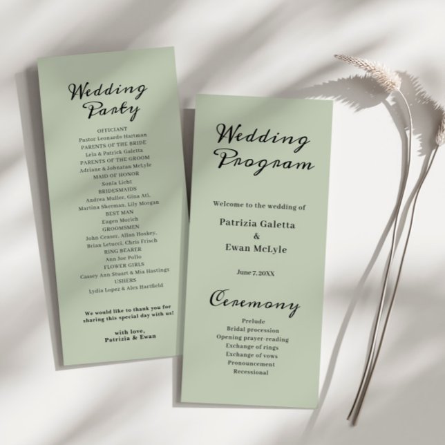 Elegant Sage Green Flat  Wedding program  Programme (Creator Uploaded)