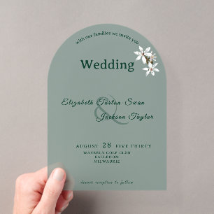 Elegant Sage Green Floral Arch Wedding Acrylic Invitations