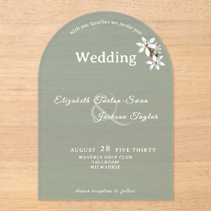 Elegant Sage Green Floral Arch Wedding Acrylic Invitations