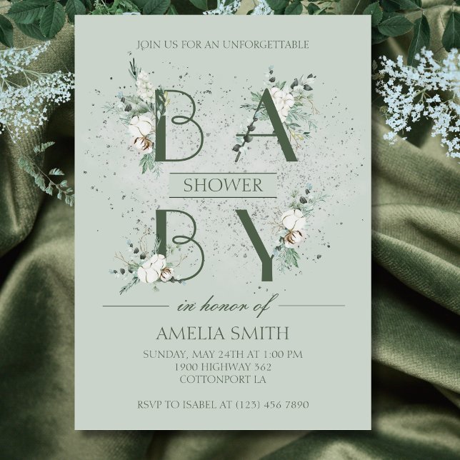 Elegant Sage Green Floral Baby Shower Invitation (Creator Uploaded)