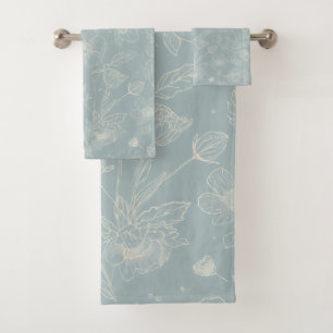 Elegant Sage Green Floral Bath Towel Set