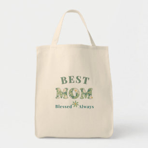 Elegant Sage Green Floral Best Mum Blessed Always Tote Bag