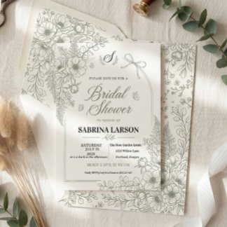 Elegant Sage Green Floral Bridal Shower Invitation