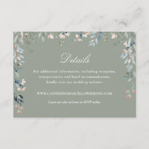 Elegant Sage Green Floral Cacsacde Wedding Details Enclosure Card