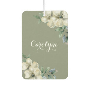 Elegant Sage Green Floral Car Air Freshener