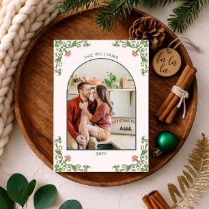 Elegant Sage Green Floral Christmas Photo Greeting Holiday Card