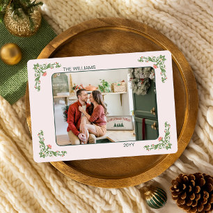 Elegant Sage Green Floral Christmas Photo Greeting Holiday Card