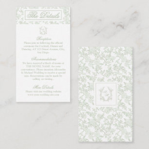 Elegant Sage Green Floral Crest Monogram Wedding Enclosure Card