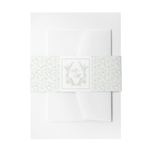 Elegant Sage Green Floral Crest Monogram Wedding Invitation Belly Band