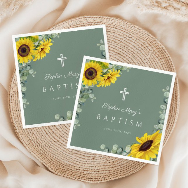 Elegant Sage Green Floral Cross Baptism Napkin (Elegant Sage Green Floral Cross Baptism Napkins)