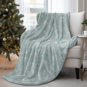 Elegant Sage Green Floral Fleece Blanket