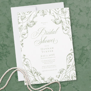 Elegant Sage Green Floral Frame Bridal Shower Invitation