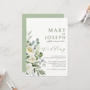 Elegant Sage Green Floral Garden Outdoor Wedding Invitation