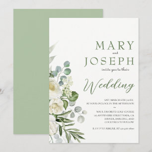 Elegant Sage Green Floral Garden Outdoor Wedding Invitation