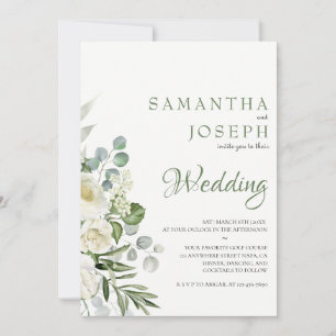 Elegant Sage Green Floral Garden Outdoor Wedding Invitation