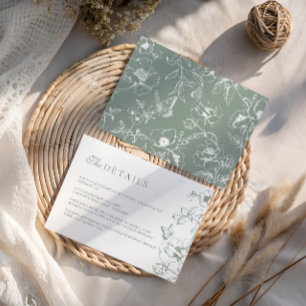 Elegant Sage Green Floral Garden Wedding Details Enclosure Card