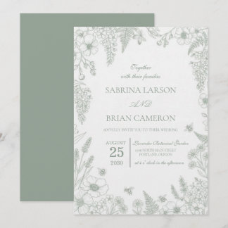 Elegant Sage Green Floral Garden Wedding Invitatio Invitation