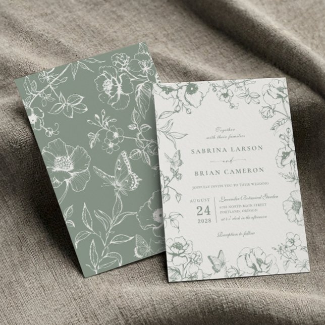 Elegant Sage Green Floral Garden Wedding Invitation (Creator Uploaded)