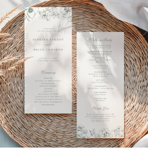 Elegant Sage Green Floral Garden Wedding Program Programme