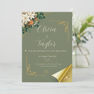 Elegant Sage Green Floral Gold Invitation