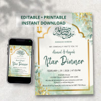 Elegant Sage Green Floral Iftar Invitation