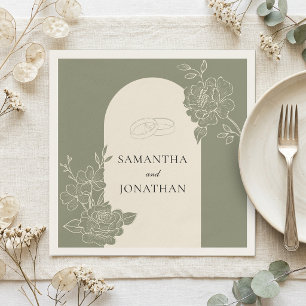 Elegant Sage Green Floral Ivory Arch Wedding Napkin