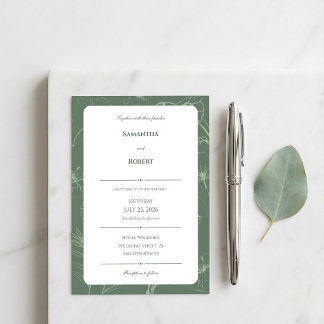 Elegant Sage Green Floral Line Art Wedding Invitation