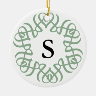Elegant Sage Green Floral Monogram Family Ceramic Tree Decoration