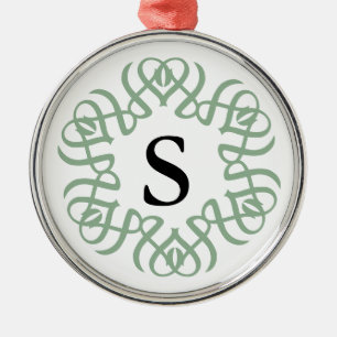 Elegant Sage Green Floral Monogram Family Metal Tree Decoration