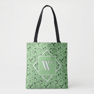 Elegant Sage Green Floral MONOGRAM Tote Bag