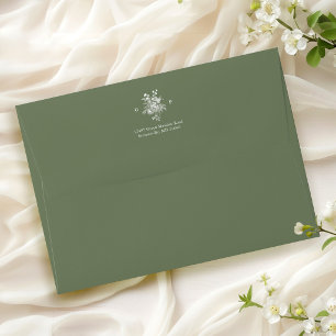 Elegant Sage Green Floral Monogram Wedding Envelope