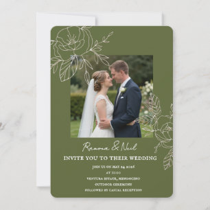 Elegant Sage Green Floral Photo Wedding Invitation