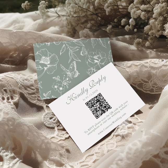 Elegant Sage Green Floral QR Code Wedding RSVP  (Creator Uploaded)